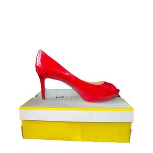 Liz Claiborne Shoes Womens 11M Slip On Pumps Red Faux Leather Stiletto Peep Toe